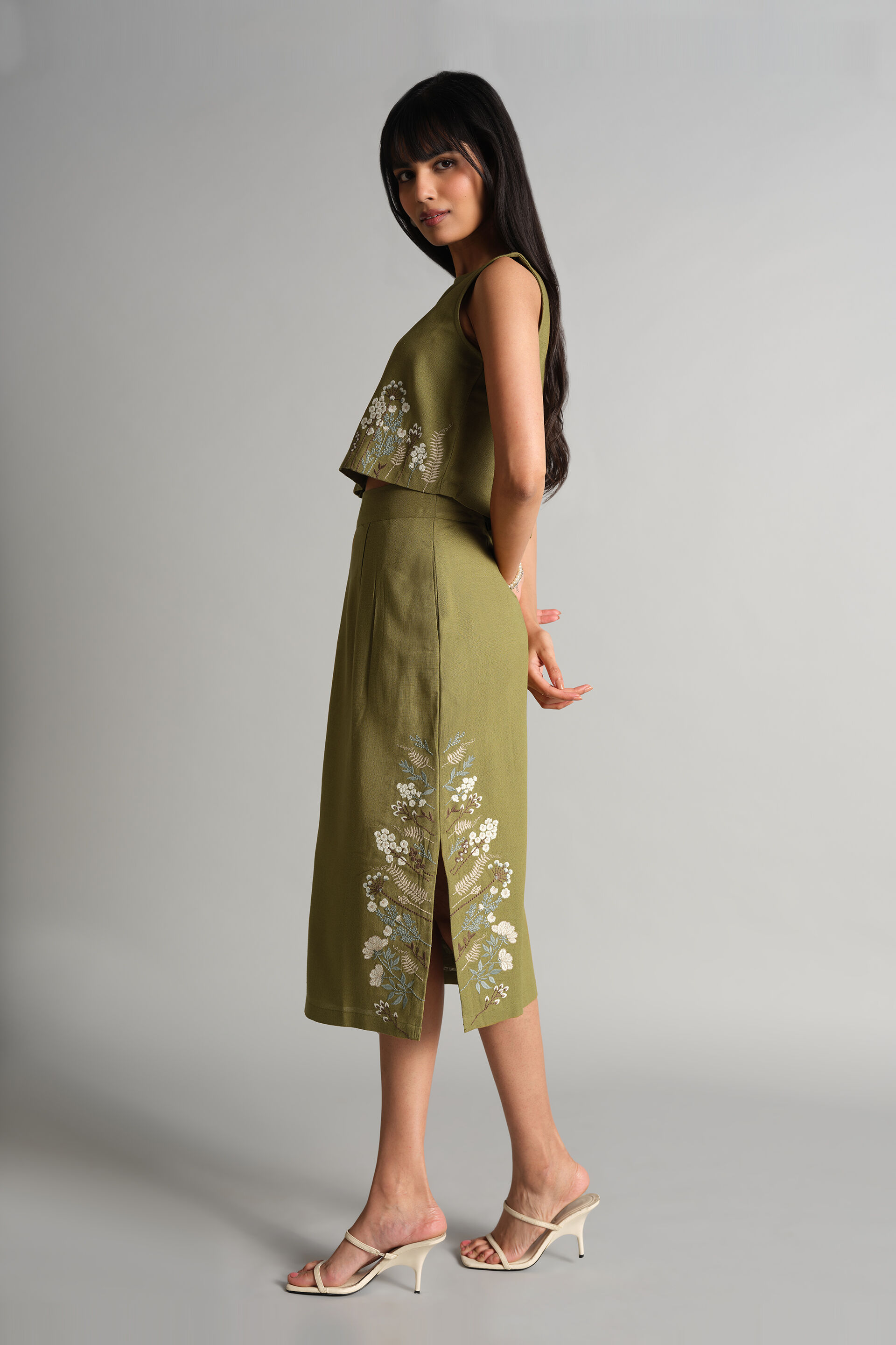 Greens Around Skirt Set, Olive, image 4